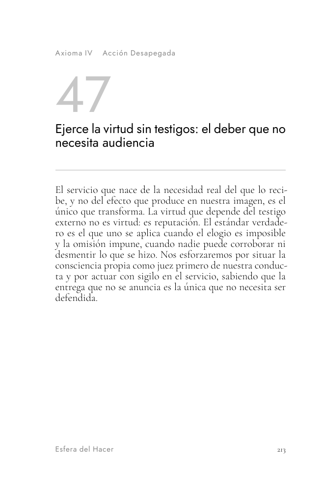 Página real del libro: el Principio 47, Ejerce la virtud sin testigos